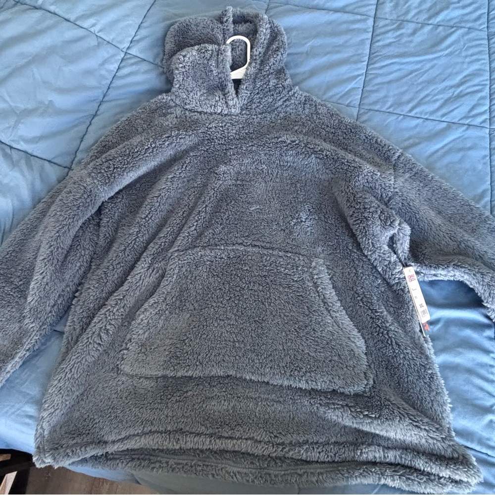 Cozy Grayish Blue Sherpa Hoodie